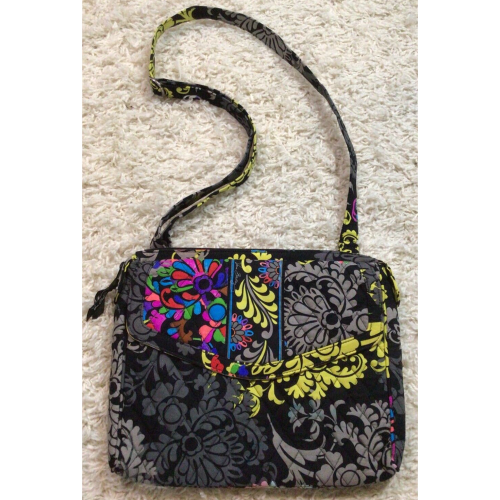 Vera Bradley Bag Laptop Crossbody Shoulder Tote Purse Floral Gray Yellow 920A